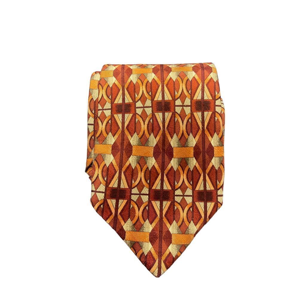 Ermenegildo Zegna Luxury Silk Tie Geometric Pattern Orange Brown Autumn Z-113